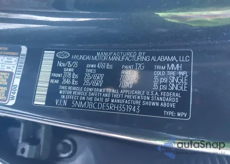 2024 Hyundai Tucson Sel z USA, uszkodzony, nr VIN 5NMJBCDE5RH351943